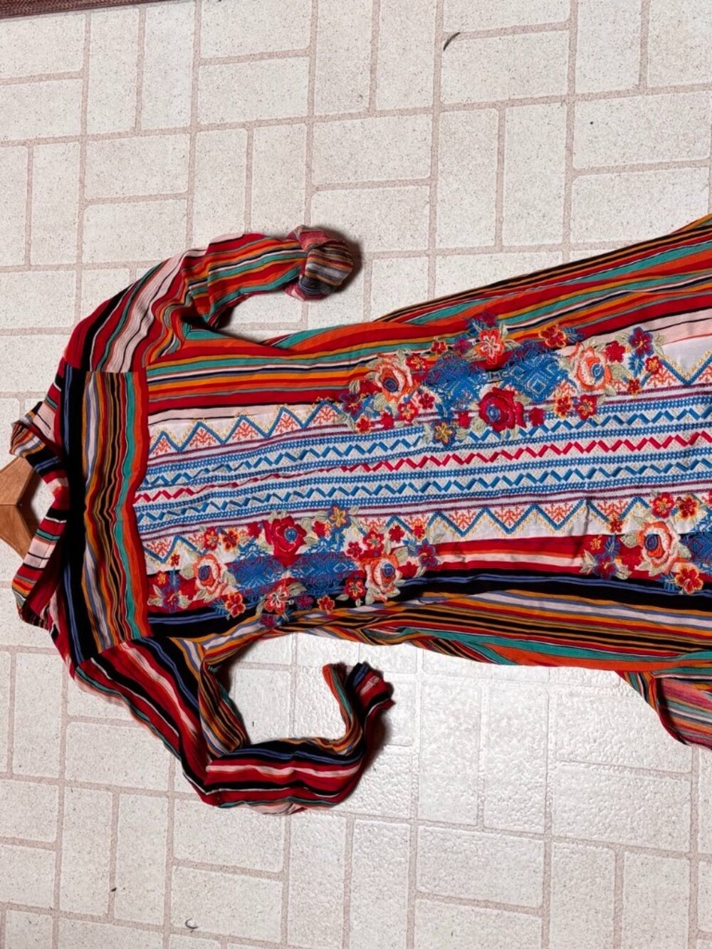 Colorful Striped Maxi | Long Sleeve Boho Tunic Dress | Multicolor - Picture 4 of 7
